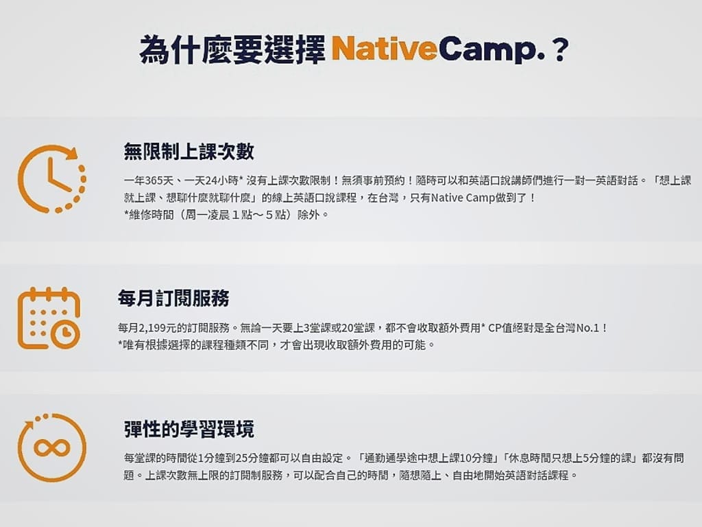 |英語會話平台|Native Camp.月繳2199享有英語課程吃到飽.不限次數上課.紮實提升英文能力! - 第3張圖 |英語會話平台|Native Camp.月繳2199享有英語課程吃到飽.不限次數上課.紮實提升英文能力!